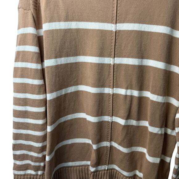 Talbots Tan Cream Striped Sweater Women’s Size M Relaxed Fit Long Sleeve - Picture 2 of 4